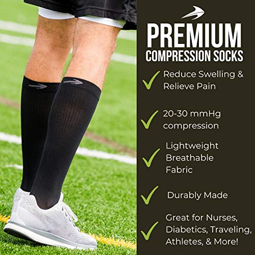 CompressionZ Compression Socks 20-30 mmHG for Men & Women - Nurses, Runners (Black 2 Pack, Large)