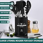Silicone Cooking Utensil Set, Umite Chef 15pcs Silicone Cooking Kitchen Utensils Set, Non-stick - Best Kitchen Cookware with Stainless Steel Handle - Black Kitchen Utensils - Image 2