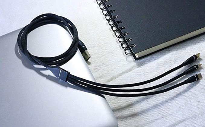 Image of The Black Store Original 3 in 1 Retractable USB Charging Cable 3.0A Multi USB Cable for iPhone, Android Type C and Micro USB Mobile Phone High Speed Charging USB Cord (Pink)