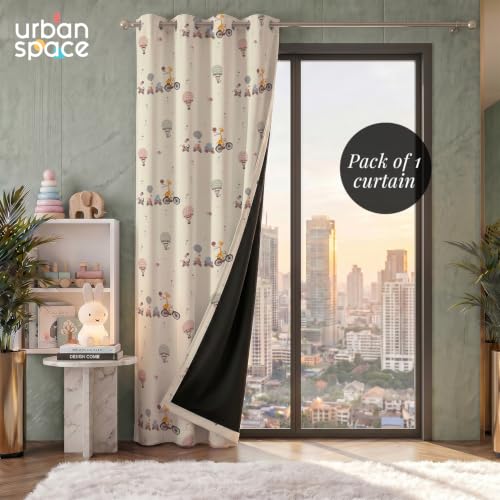 Image of Urban Space 100% Blackout Door Curtains for Kids Room | Digital Printed Nursery & Bedroom Curtain | 100% Light Blocking Eyelet Curtain with Tie Back | 1 Panel (Door - 7 Feet, Cub Caravan)