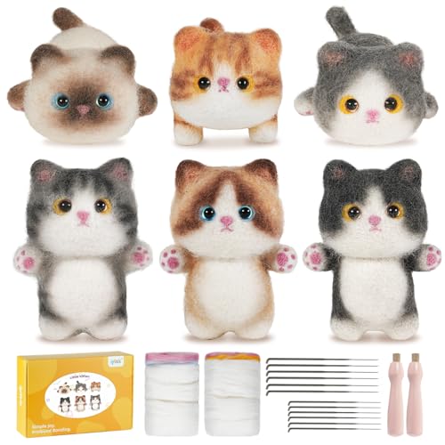 iptek Needle Felting Kit,6Pieces Cats Making Wool Needle Felting Starter Kit with...