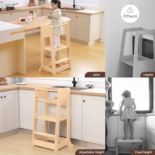 Toddler-Standing-Tower-Adjustable-Height-Toddler-Kitchen-Stool-Helper-Toddler-Step-Stool-with-Safety-Rail-Anti-Drop-Toddler-Learning-Tower-Kitchen-Step-Stool-for-Kids-18-Months Toddler Standing Tower Adjustable Height Toddler Kitchen Stool Helper Toddler Step Stool with Safety Rail Anti Drop Toddler Learning Tower Kitchen Step Stool for Kids 18 Months