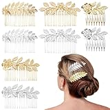 8 Pack Leaf Hair Side Combs for Women Girl, Bridal Metal Decorative Hair Comb Clips, French Twist Hair Slide Comb for Wedding Hair Accessories(Gold, Silver)