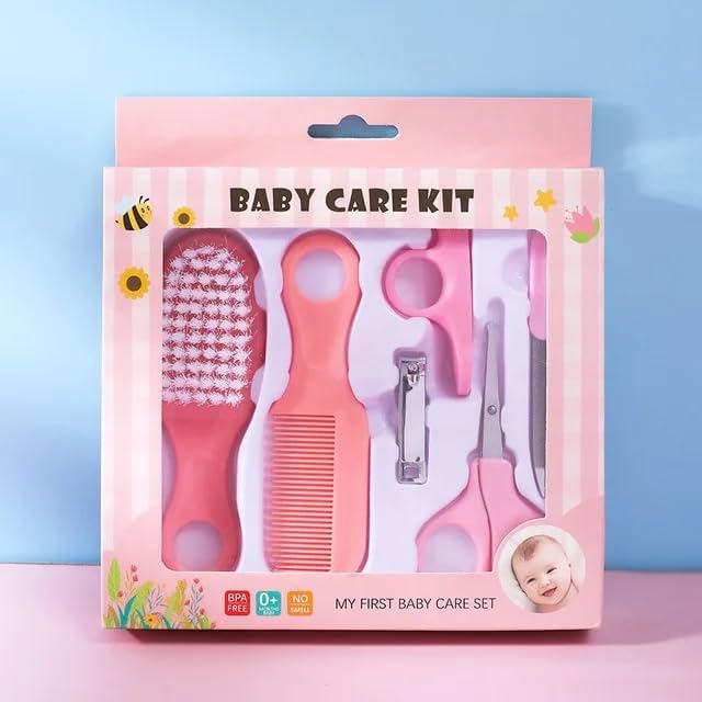 Baby Grooming Kit 6-in-1, Hair Brush, Comb, Nail Care Tools, BPA-Free, Blue (PINK)-image-30