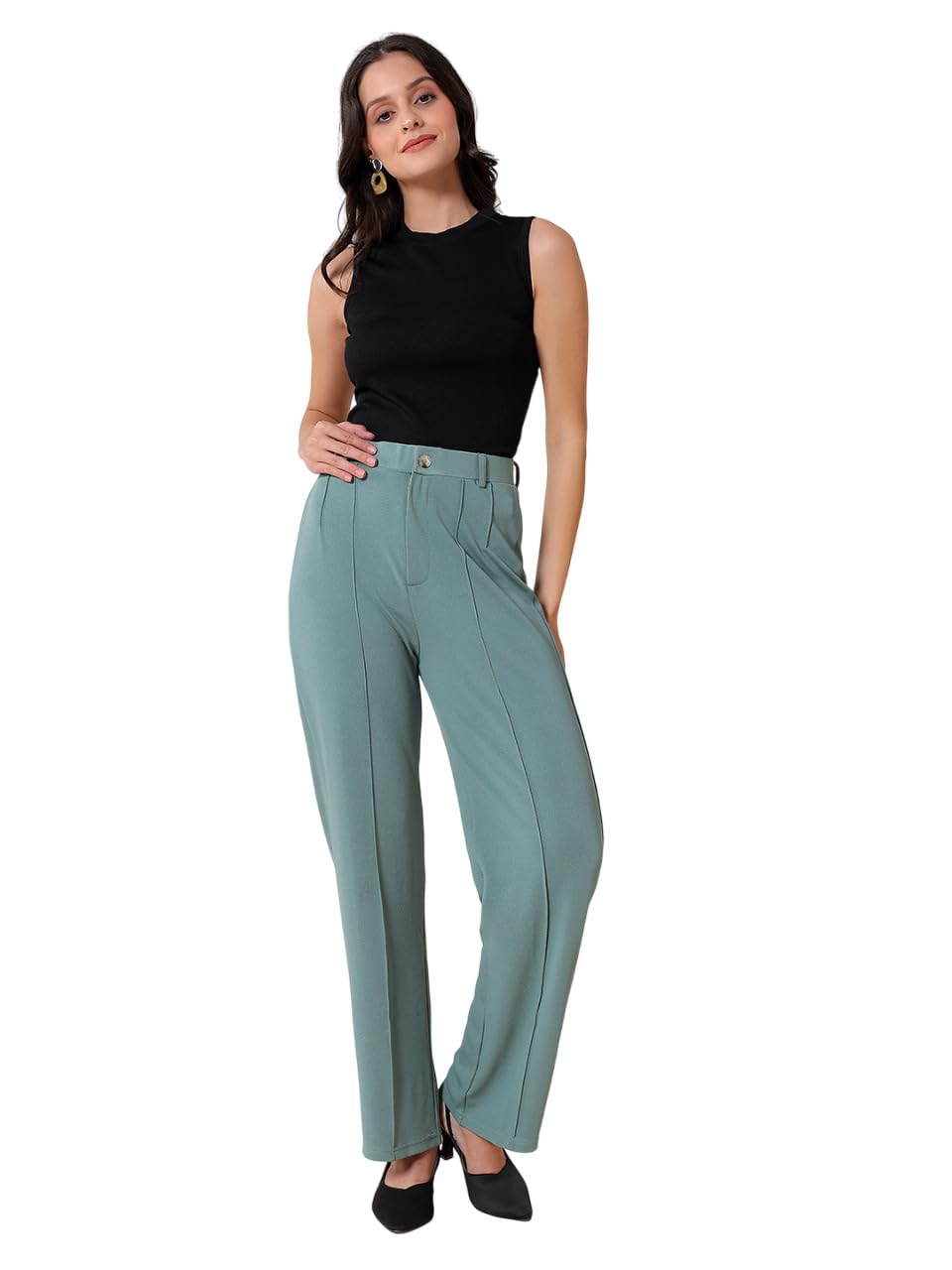 kotty Women's Solid Black Top Set with Stylish Trousers Co-ord Set-picture-10