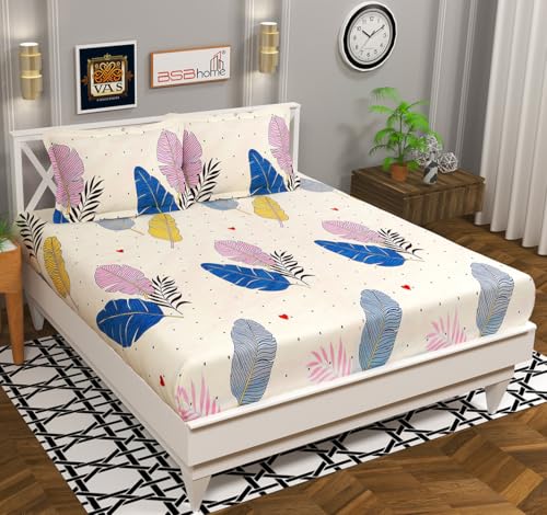 Image of BSB HOME Combo of 7-Piece Double Bedsheet Set - Elegant Designs Perfect for Every Day Use Ultra Soft, Fade-Resistant & Durable Breathable & Wrinkle Free Sheet with 14 Pillow Covers-Beige Green & Blue
