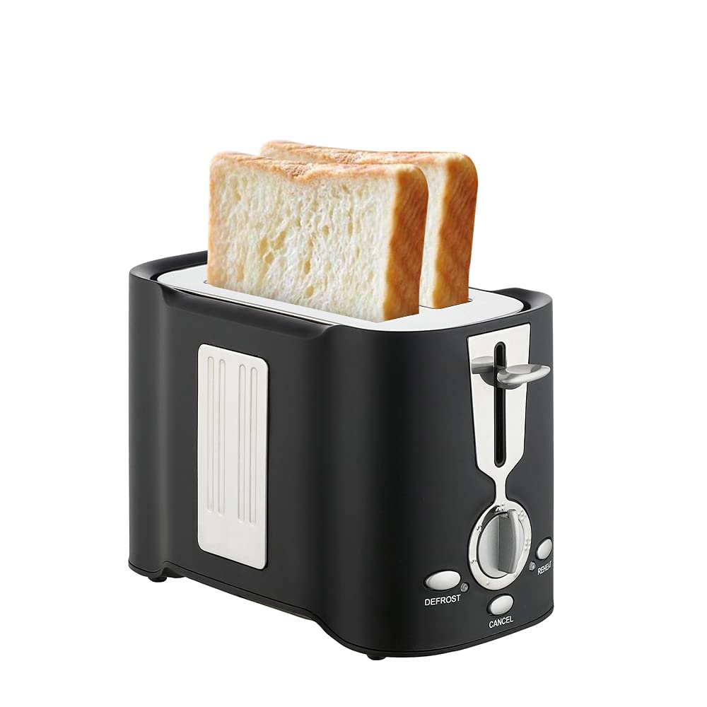 Toasters 2 Slice Bread Toasters Household Toaster Toast Hine Multifunctional Stainless Steel with 2 Wide Slots Removable Crumb Tray(Black)-POOWE-image-13