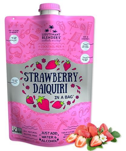 Lt. Blender's Strawberry Daiquiri in a Bag – Strawberry Daiquiri Mix - Each Bag Makes 1/2 Gallon - Non-GMO – No Daiquiri Machine Needed - Make a Cocktail, Wine Slushie or Mocktail - (Pack of 1)