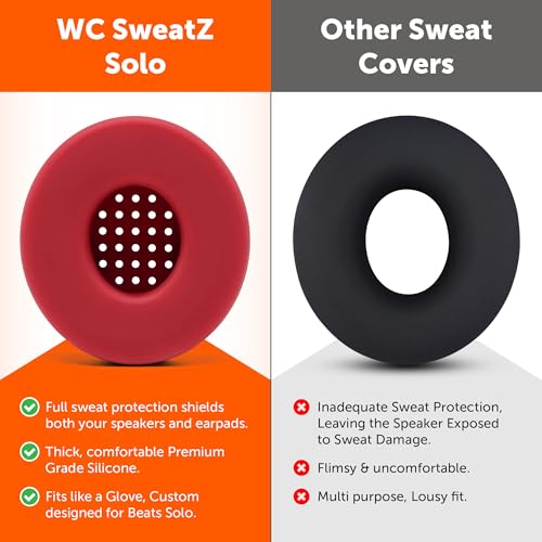 Image of WC SweatZ Solo - Patented Earpad Sweat Covers for Beats Solo 4, Solo 3 & Solo 2, Made by Wicked Cushions | Sweatproof & Machine Washable | Red