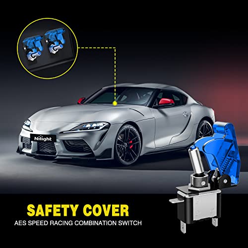 Image of Nilight 5PCS LED Toggle Switch ON Off 12V Blue Lighted Aircraft Safety Cover Heavy Duty 20A SPST 3 Pin Rocker for Automotive Cars Trucks Boats Racing Cars,2 Years Warranty