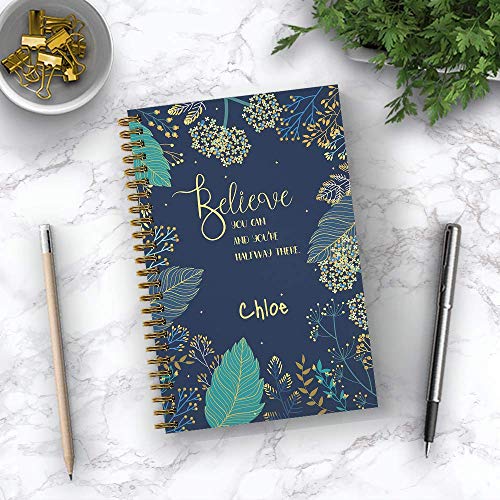 Hardcover Believe You Can Personalized Motivational Notebook/Journal, Satin Matte Finish, 120 Pages Of Your Selected Paper, Lay Flat Wire-O Spiral. Size: 5.5” X 8.5”. Made In The Usa #TOP4