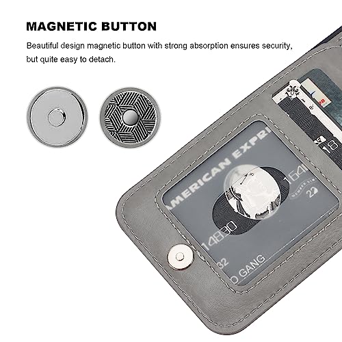 Image of KIHUWEY Compatible with iPhone 13 Case Wallet with Credit Card Holder, Premium Leather Magnetic Clasp Kickstand Heavy Duty Protective Cover for iPhone 13 6.1 inch (Gray)