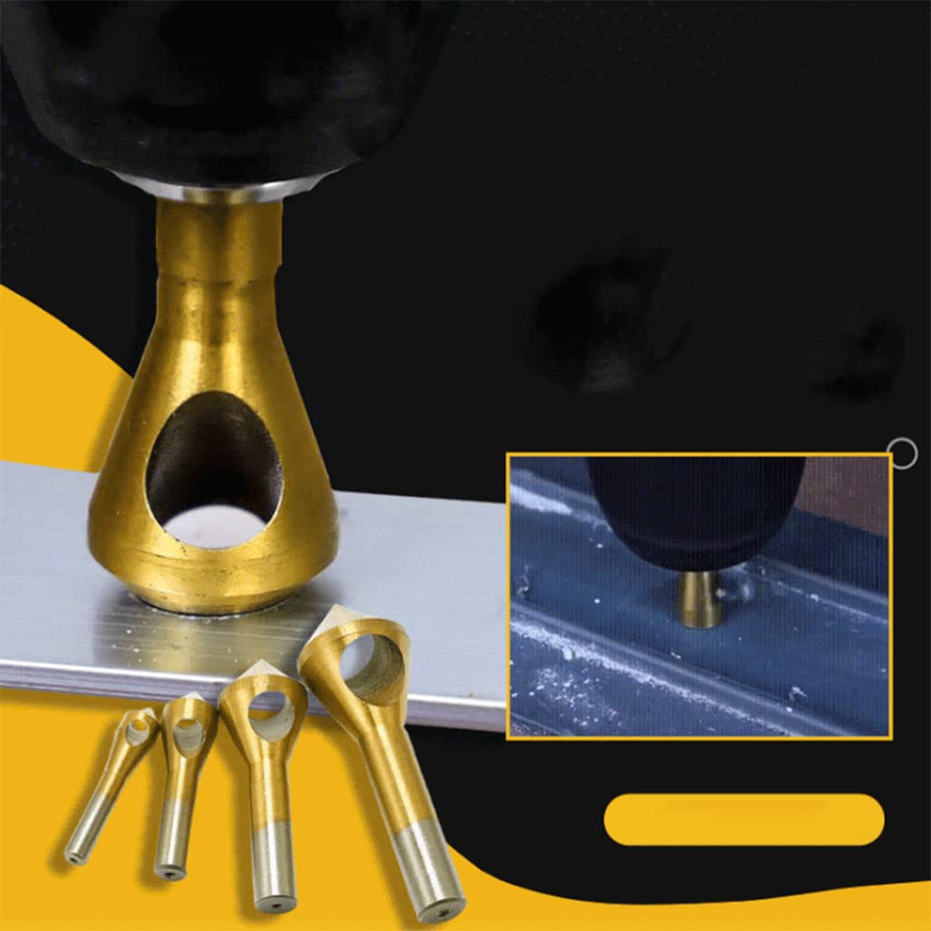 4PCS Titanium Coated Countersink Chamfer Tool, Deburring Tool Set Metal
