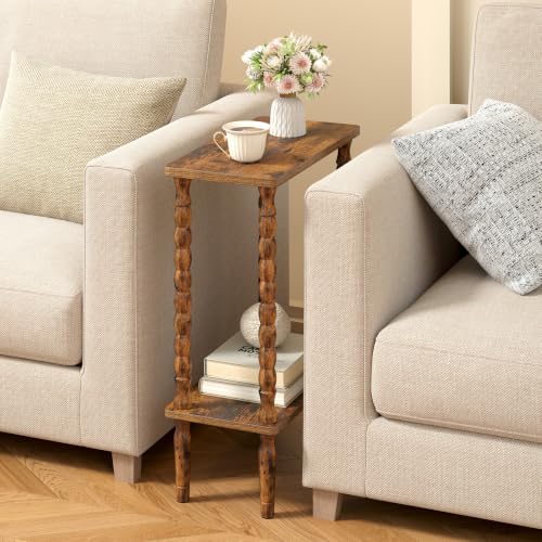 TUTOTAK Narrow Side Table with Solid Wood Legs, 2-Tier Small End Table - Image 3