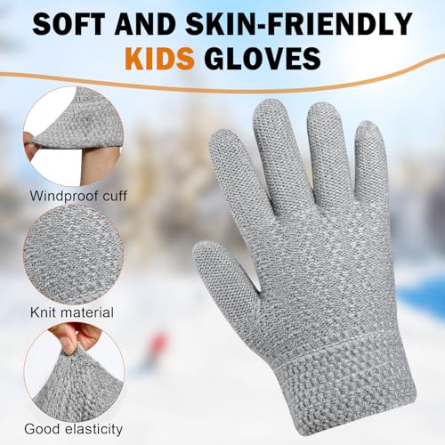 Image of ONESING Kids Knit Gloves - Stretchy Gloves for Boys Girls Winter, Solid Finger Gloves for Children