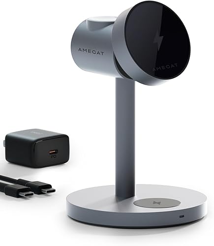 Miniatura 1 de MagFusion - Estación de carga 3 en 1 compatible con MagSafe, soporte de cargador inalámbrico magnético de 15 W, certificado Qi2, para iPhone