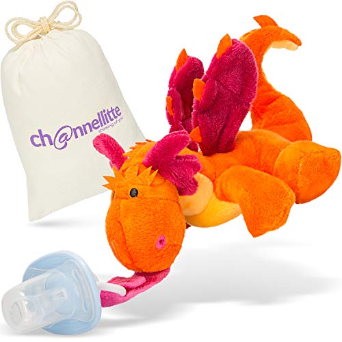 Image of Baby Pacifier Holder Stuffed Animal with Detachable Binky – Fits All Baby Pacifiers with Ring for 0-6 Months & Up – Easy-To-Find Stuffed Animal Pacifier – Soft Dragon Pacifier Stuffed Animal Plush Toy