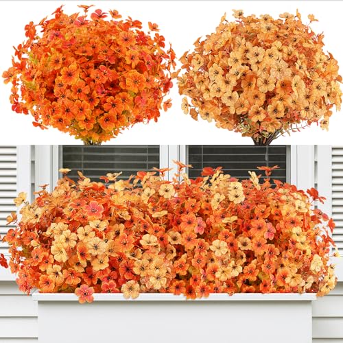 Image of AmyHomie 16 PCS Artificial Fall Flowers for Outdoors, Orange Fake Mums