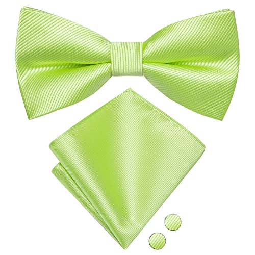 Image of Hi-Tie Bow Ties for Men Pre-Tied Pocket Square with Cufflinks Mens Bowtie Sets for Wedding Formal Party