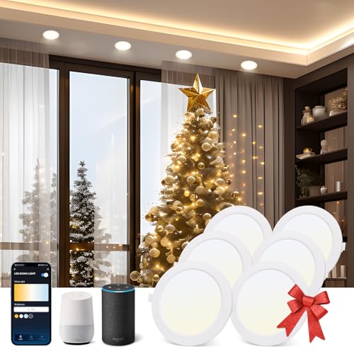 Aigostar 18 W inteligente Downlight LED, 6 Pack Luces para Alexa de 1765 LM Wi-Fi, Focos LED empotrada compatible con Alexa y Google Home, Regulable de luz cálida a blanca 3000-6500K, Φ190-200 mm