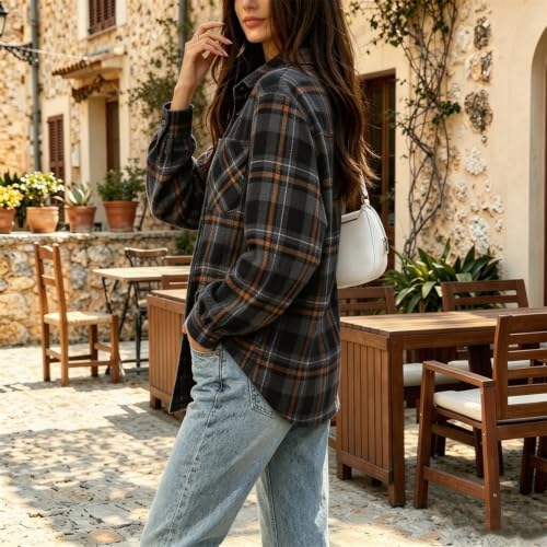 Button Down Shirts for Women Long Sleeve Plaid Stand Collared Tunic Blouses - image 8