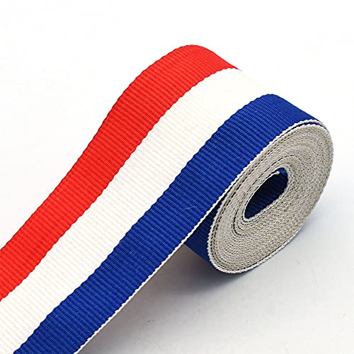 1.5'' Blue Red White Strapped Webbing Polyester Webbing Belt Bag Purse Strap Dog Collar Webbing Key Fob Hardware DIY Making by The Yards (1 Yard)