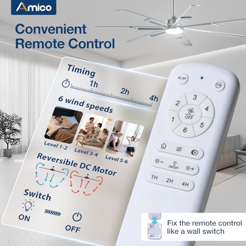 Image of Amico Ceiling Fans with Lights,66 inch Nickel Ceiling fan with Light and Remote, 6 Speed Reversible DC Motor, 3CCT, Dimmable, Quiet, Timer, Outdoor Ceiling Fan with Light for Patios, Indoor /Outdoor