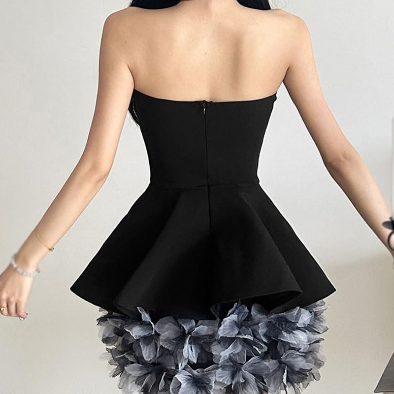 JSEIAJB Polyester Versatile Backless Dress Black Elegant Tubetop Dress for Party Wedding