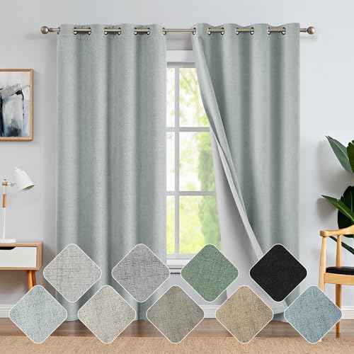 jinchan 80% Blackout Curtains for Bedroom, Linen Textured Curtains 96 Inch Length 2 Panels Set, Thermal Insulated Drapes for Living Room, Grommet Top Window Treatments, Heathered Light Blue