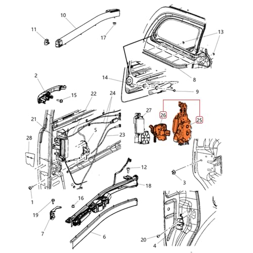 Image of Rear Left Sliding Door Lock Latch Actuator Compatible with 2008-2016 Chrysler Town & Country, 2008-2020 Dodge Grand Caravan, 2012-2015 Ram C /V Replaces 5020769AB 5020769AC 68030379AC