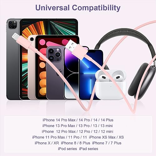 3pack 10ft iPhone Charger, [Apple MFi Certified] Long iPhone Charger Cord 10 ft, Apple Lightning to USB Cable, 10 Foot Fast Charging Cords for iPhone Charger 14/13/12/11/13 Pro/13 Max/X/XS/XR, Pink by Gyusity - Image 6