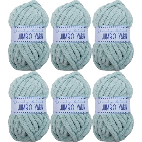 Image of 6 Pack ThreadArt Chunky Chenille Yarn for Hand Knitting, Jumbo, Light Green | Soft jumbo chenille yarn for hand knit and crochet. Make blankets, plushies & crochet projects. DIY quick projects.