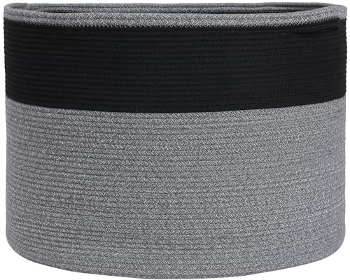 24x24x17 Inch Extra Large Round Blanket Basket for Living Room, Open Woven Cotton...