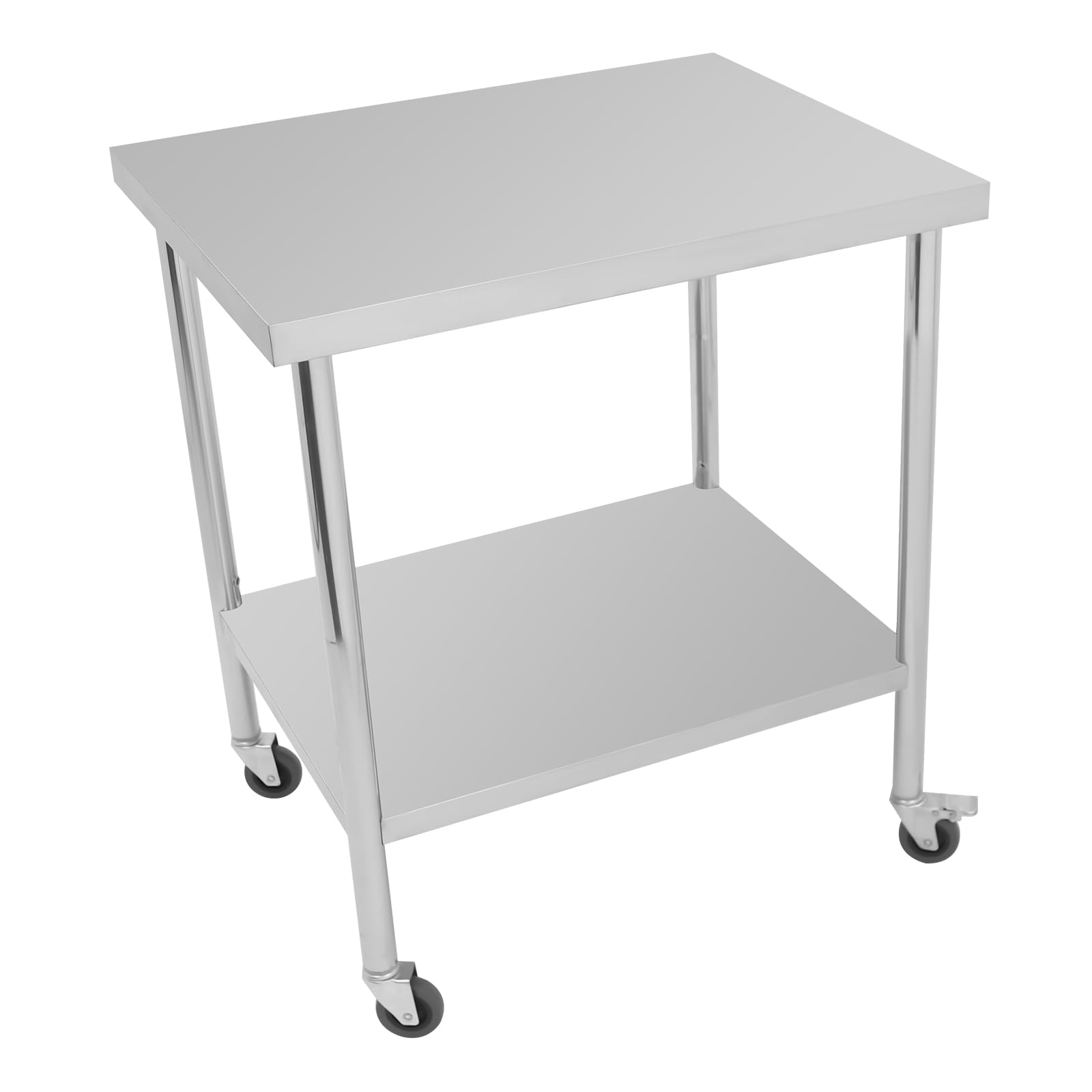 Mesa de trabajo de acero inoxidable, 76 x 60 x 85 cm, con capacidad de carga de 300 kg, mesa de preparación de alimentos profesional con 4 ruedas, mesa de cocina para preparar alimentos, lavar