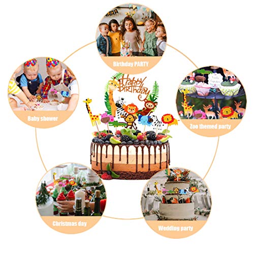 HONGECB Zoo taartdeksel topper, taartdecoratie dieren, dierentuin jungle thema taartdeksel, jungle-thema, dier… - Image 4