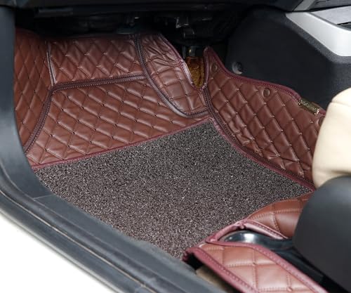 Image of Autofurnish Luxury 7D Car Mat Full Set for Mahindra XUV700 (6 Seater) 2024 || Luxury Leather Dual-Stitch Full Set 7D Car Floor Mat || 100% Waterproof || Color : Coffee Coffee