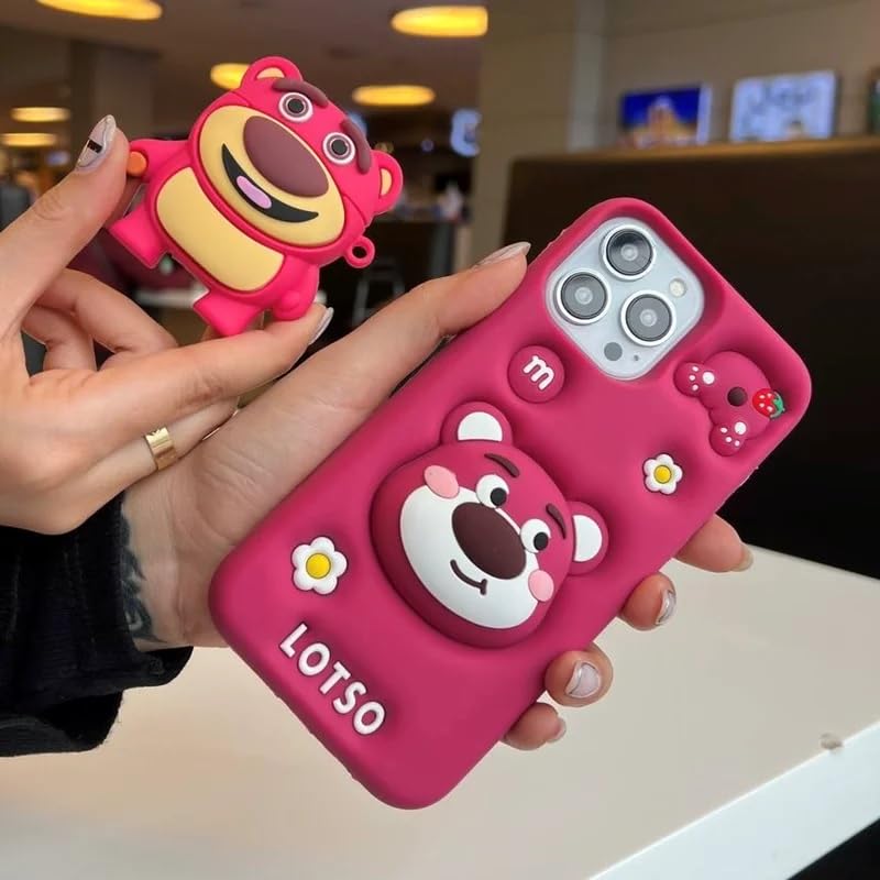 Image of COVERLY for iPhone 15 Pro Max 3D Cartoon LOTSO Bear Case,Full Protective Strawberry Toy Story Walt Back Case with Holder Cute Soft Silicone Fashion Aesthetic Cover for Apple iPhone 15 Pro Max
