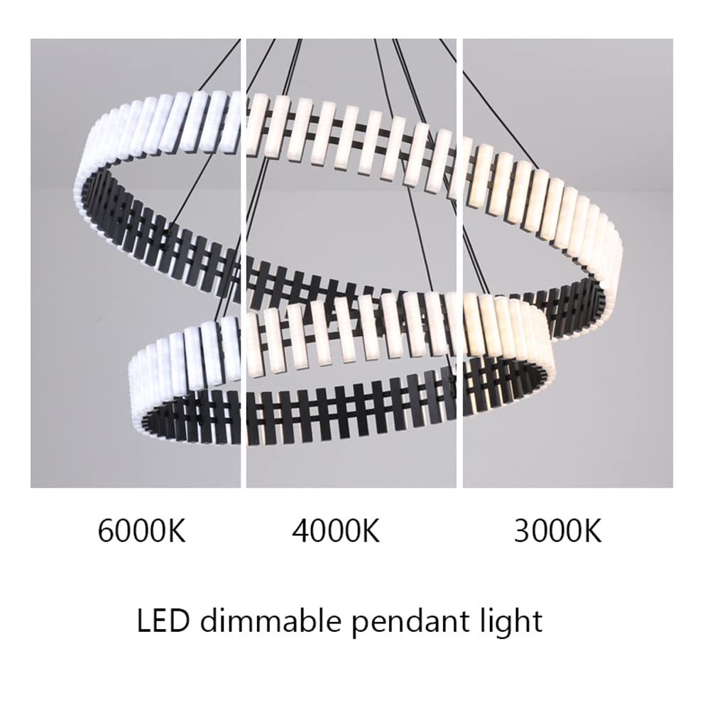 ZHSHYS Żyrandol do salonu Okrągłe, atmosferyczne żyrandole LED do baru, restauracji 2 pierścienie 丨 Czarno-biała wisząca Możliwość przyciemniania Wiszą oprawy oświetleniowe Luksusowa (ściemnianie