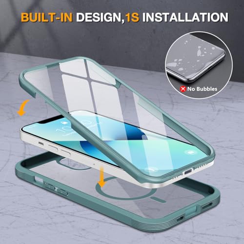 Image of Miracase for iPhone 13 mini Case 5.4 inch,Full-Body Protection,Clear Bumper Case with Built-in 9H Tempered Glass Screen Protector,Military-Grade Drop Protection Outdoor Phone Case for iPhone 13 mini,Teal