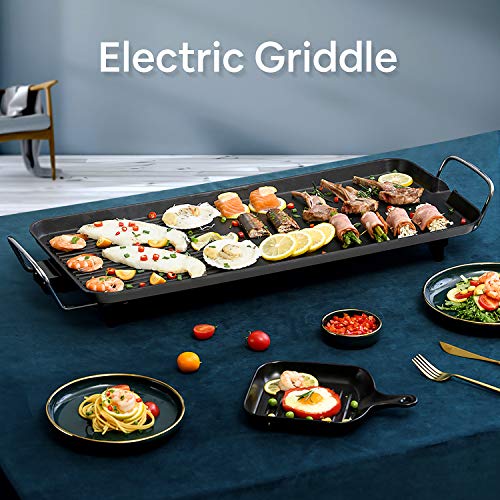 Everyday Nonstick,Electric Griddle,Grill,Suitable for Pancakes,Burgers,Eggs,Healthy-Eco,Non-stick Coating,Hassle-Free Clean Up,25in,black
