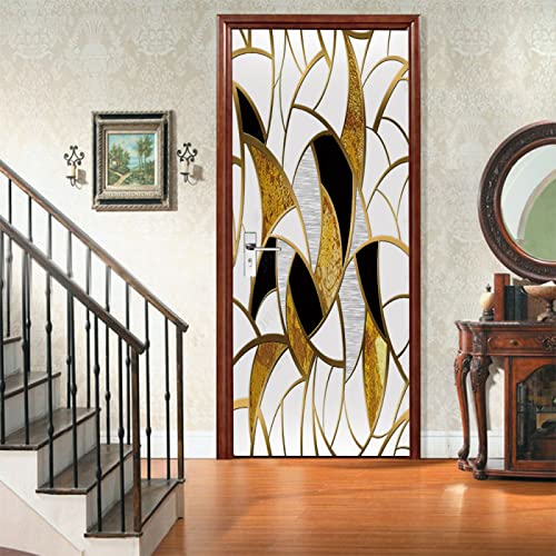 Stickers Porte Or - Noir - Blanc Autocollants de Décoration pour Porte - PVC - Résistant à l'Eau - Amovible - 77x200cm