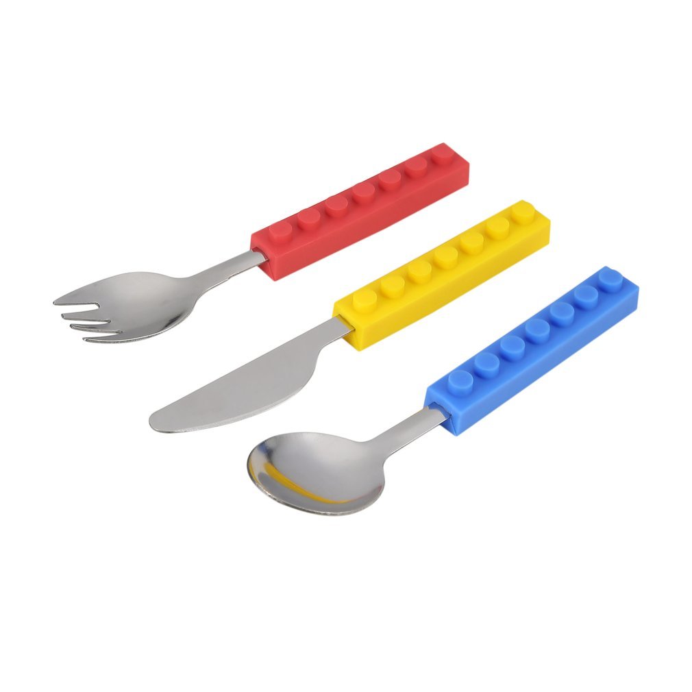 Kingdoor Hot Creative Bricks Silicone Stainless Steel Portable Travel Cutlery Fork Spoon Picnic Set for Kids and Adult