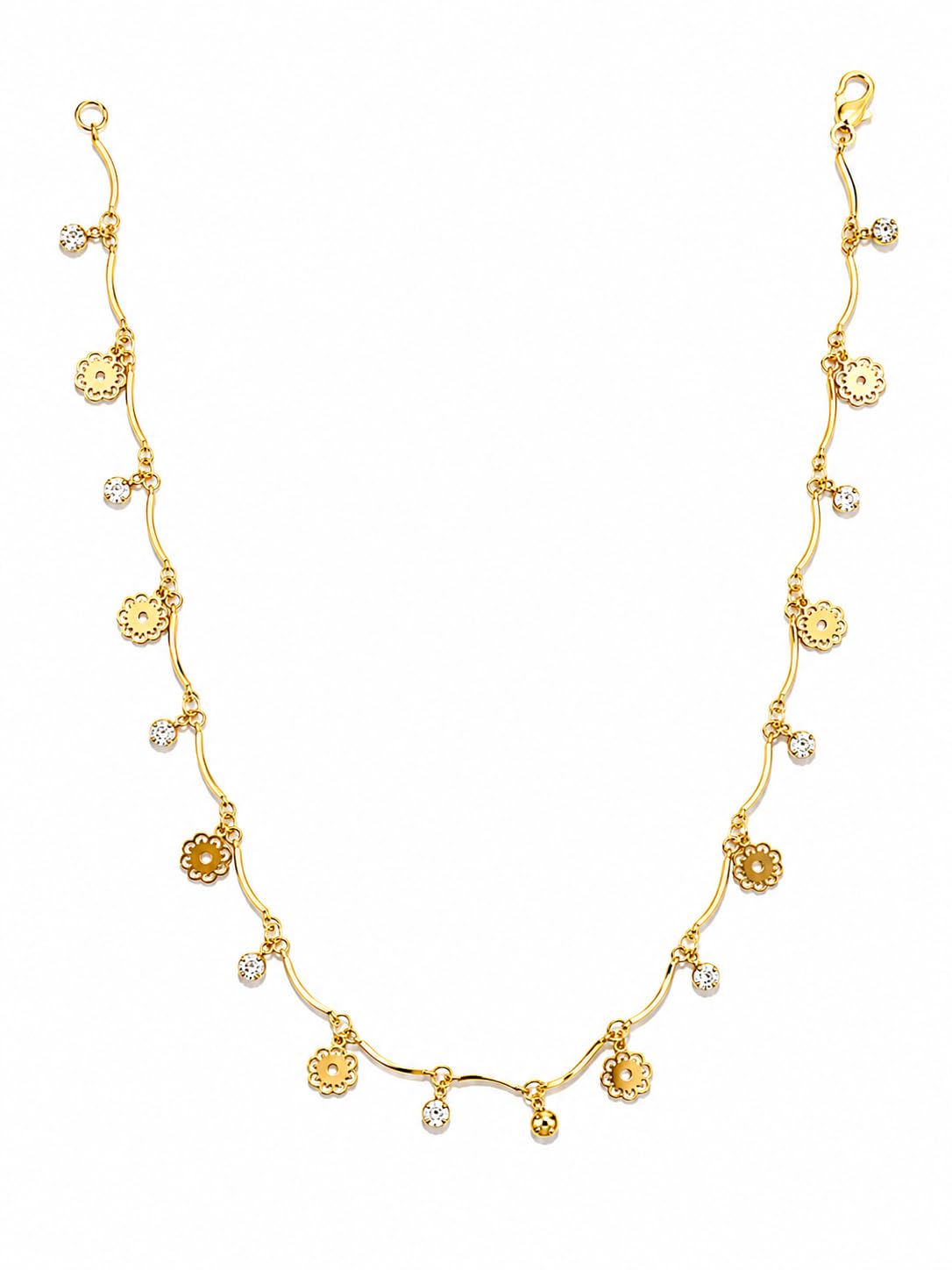 Gold Tone Floral Charm Necklace with Crystal Dangles for Women | Elegant Korean Fashion JewelleryI Elegant Festive Jewellery-image-24