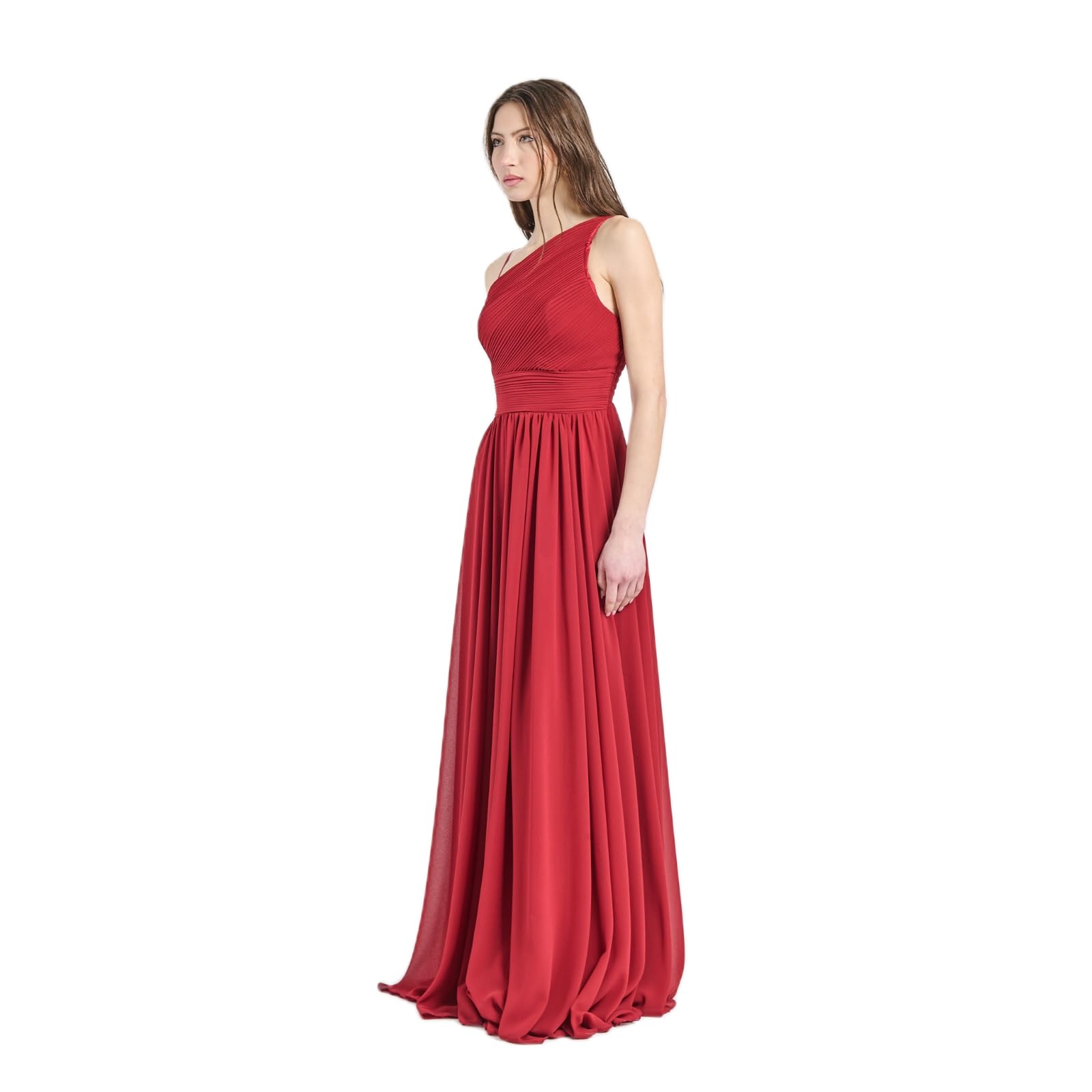 Abito Lungo Elegante Donna Monospalla – Corpetto Plissettato, Linea Fluida in Tessuto Morbido – Vestito da Cerimonia,