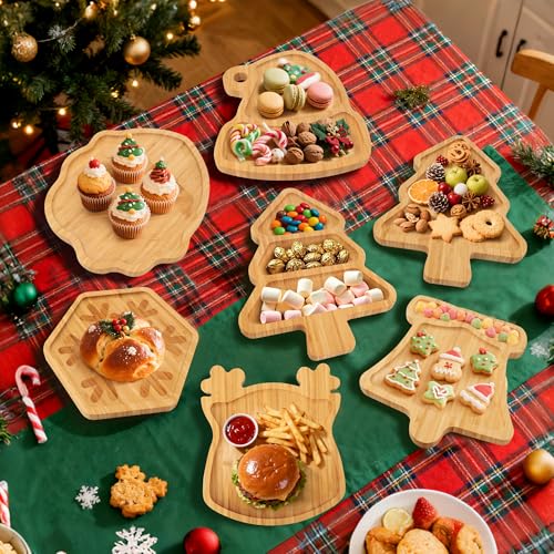 TJ POP Christmas Tree 3-Compartment Serving Platter - 12” x 9” Snack & Dessert Wooden Food Tray, Natural Bamboo Serving Tray Cute Charcuterie Board for Holiday Parties, Cheese, Fruits, Candy Display by TJ POP - Image 8