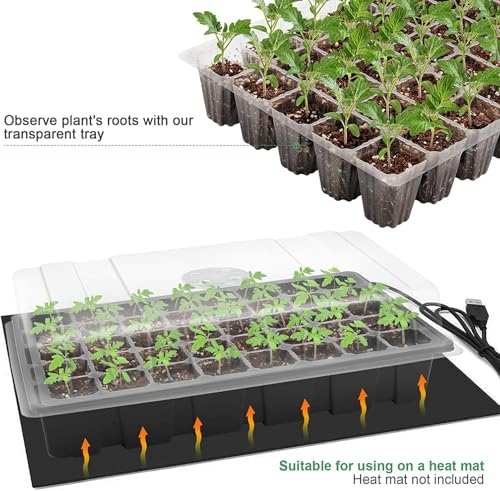 Image of MIXC Seedling Trays Seed Starter Tray, 5-Pack Mini Propagator Plant Grow Kit Greenhouse with Humidity Vented Domes and Base for Seeds' Starting (40 Cells Per Tray, Total 200 Cells), Black