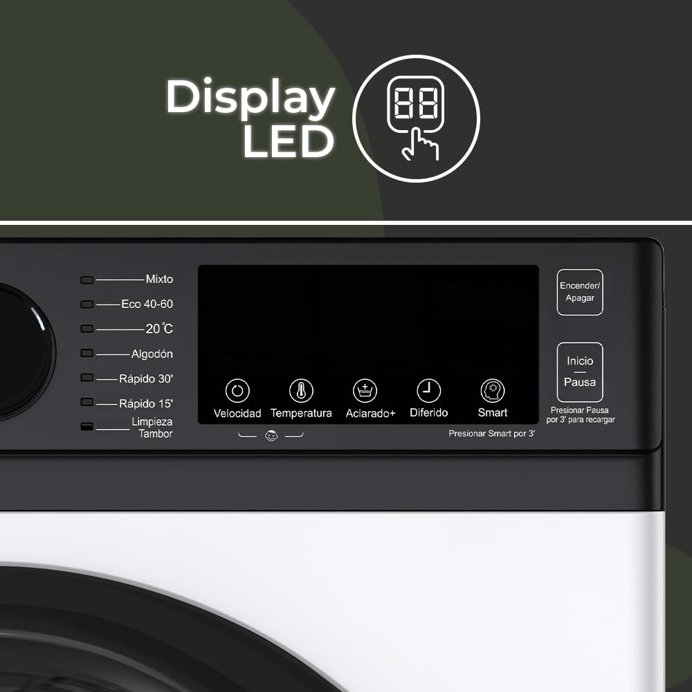 Aspes Lavadora 6Kg Carga Frontal Blanco AL6203AIDV. 1600W, 1200rpm, Motor Inverter, 11 Programas, Función Stop&Go, Tambor Diamante, Clase de Eficiencia Energética A