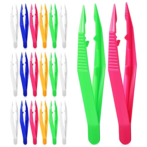 HOMSFOU Plastic Tweezers for Kids 4.33 Inch 20-Pack Children S DIY Craft Tools for Fine Motor Skills and Beads Jewelry Making