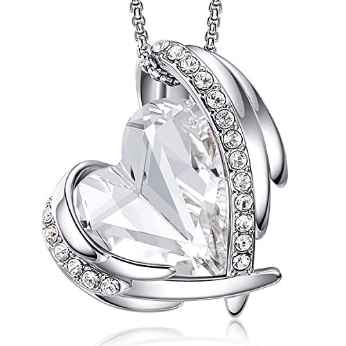 CDE Love Heart Pendant Necklaces for Women Silver Tone Rose Gold Tone Crystals Birthstone Mother s Day Jewelry Gifts for Women Birthday Anniversary Day Party (J-Apr.-White Gold Crystal)