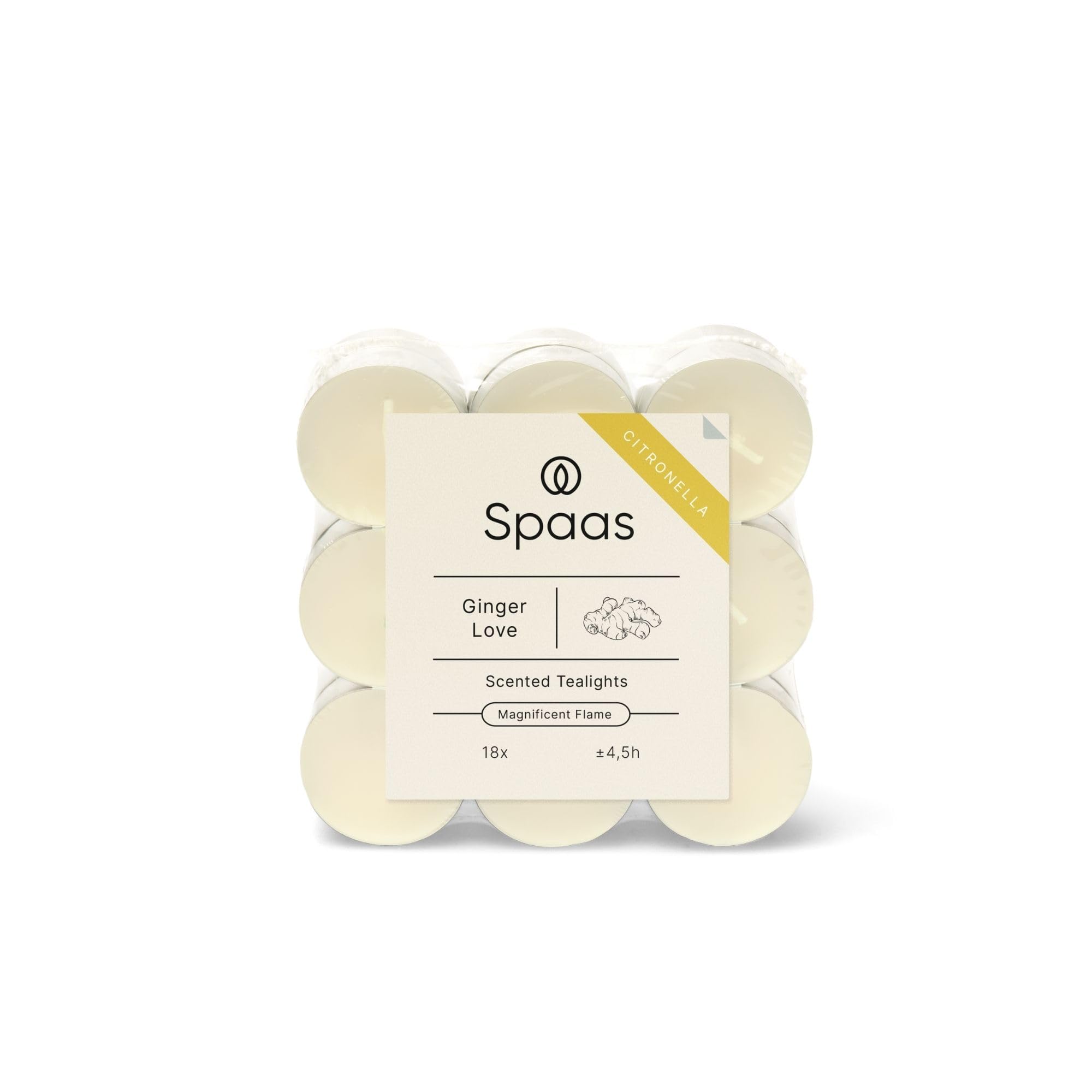 Spaas 10 x 18 Citronella Tealights, ± 4.5 Hours, Dirty White, Ginger Love